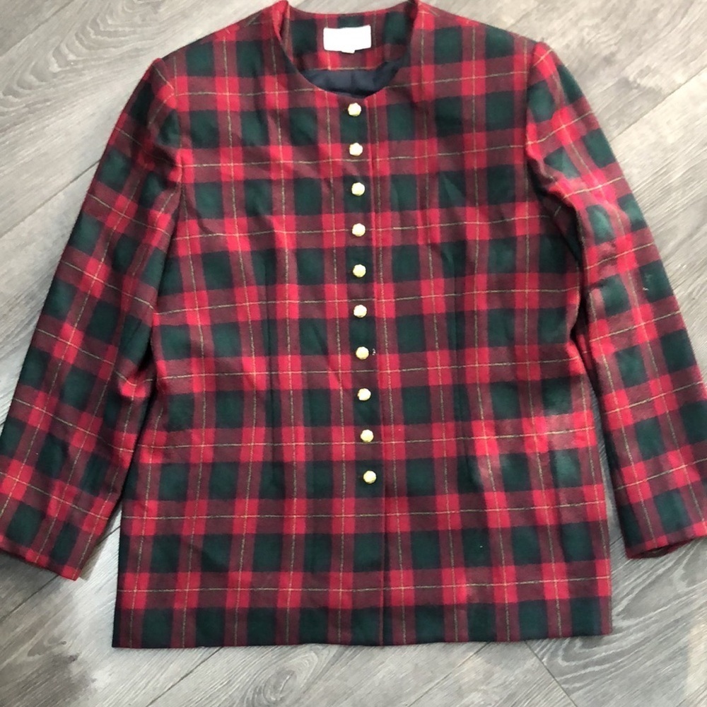 BRAEMAR by Diana Charles 100% wool Vintage red,Green Plaid Blazer/jacket size 18
